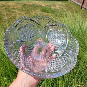 Pretty Depression Glass Cut Glass Bowl with Fruit Motif